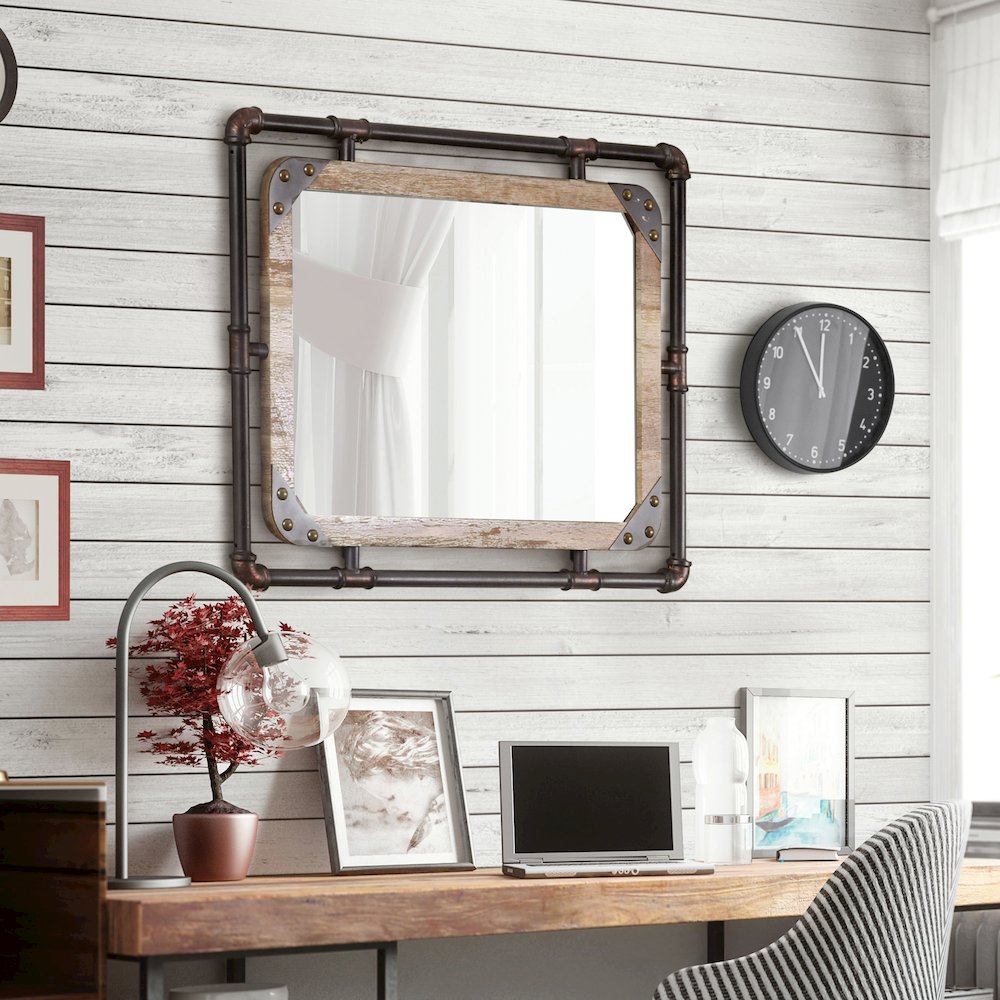 Gee Industrial Metal Wall Mirror in Antique Black