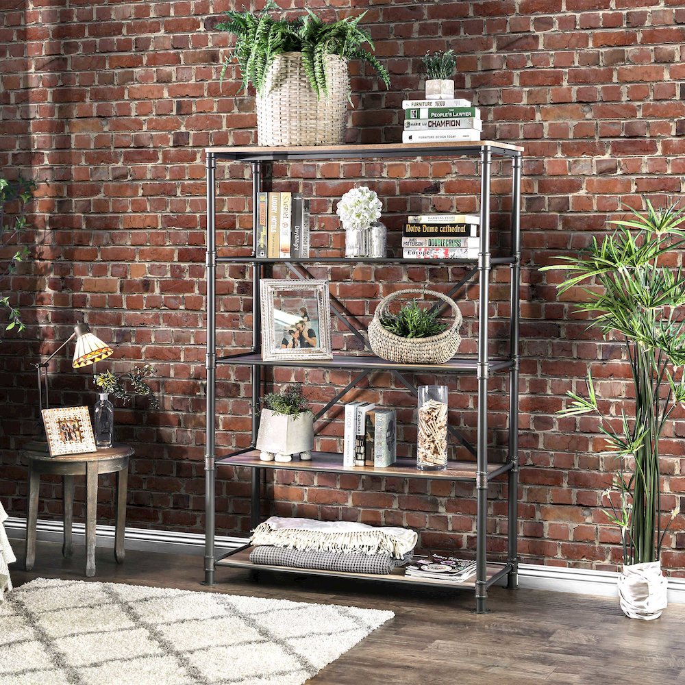Gee Industrial Metal 4-Shelf Bookcase in Antique Black
