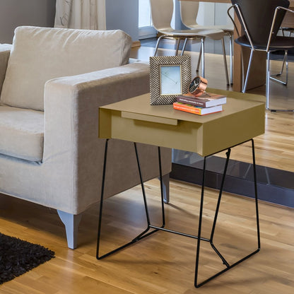 Eva Contemporary Metal 1-Drawer End Table in Gold