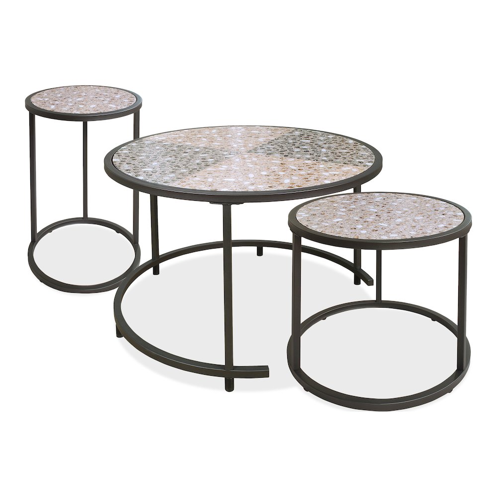 Jaydee Casual 3-Piece Metal Nesting Table Set in Gray