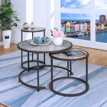 Jaydee Casual 3-Piece Metal Nesting Table Set in Gray