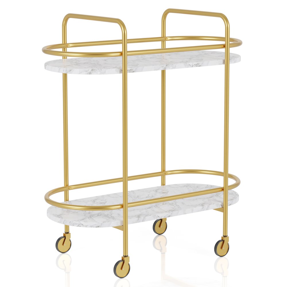 Delli Modern Metal 2-Shelf Serving Cart in Gold and White