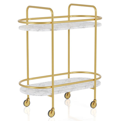 Delli Modern Metal 2-Shelf Serving Cart in Gold and White