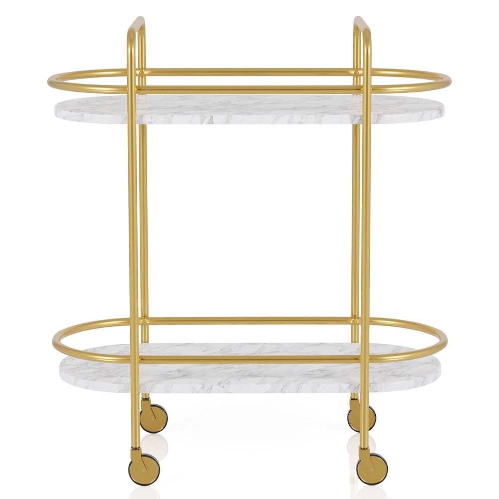 Delli Modern Metal 2-Shelf Serving Cart in Gold and White