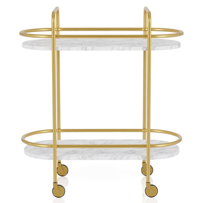 Delli Modern Metal 2-Shelf Serving Cart in Gold and White