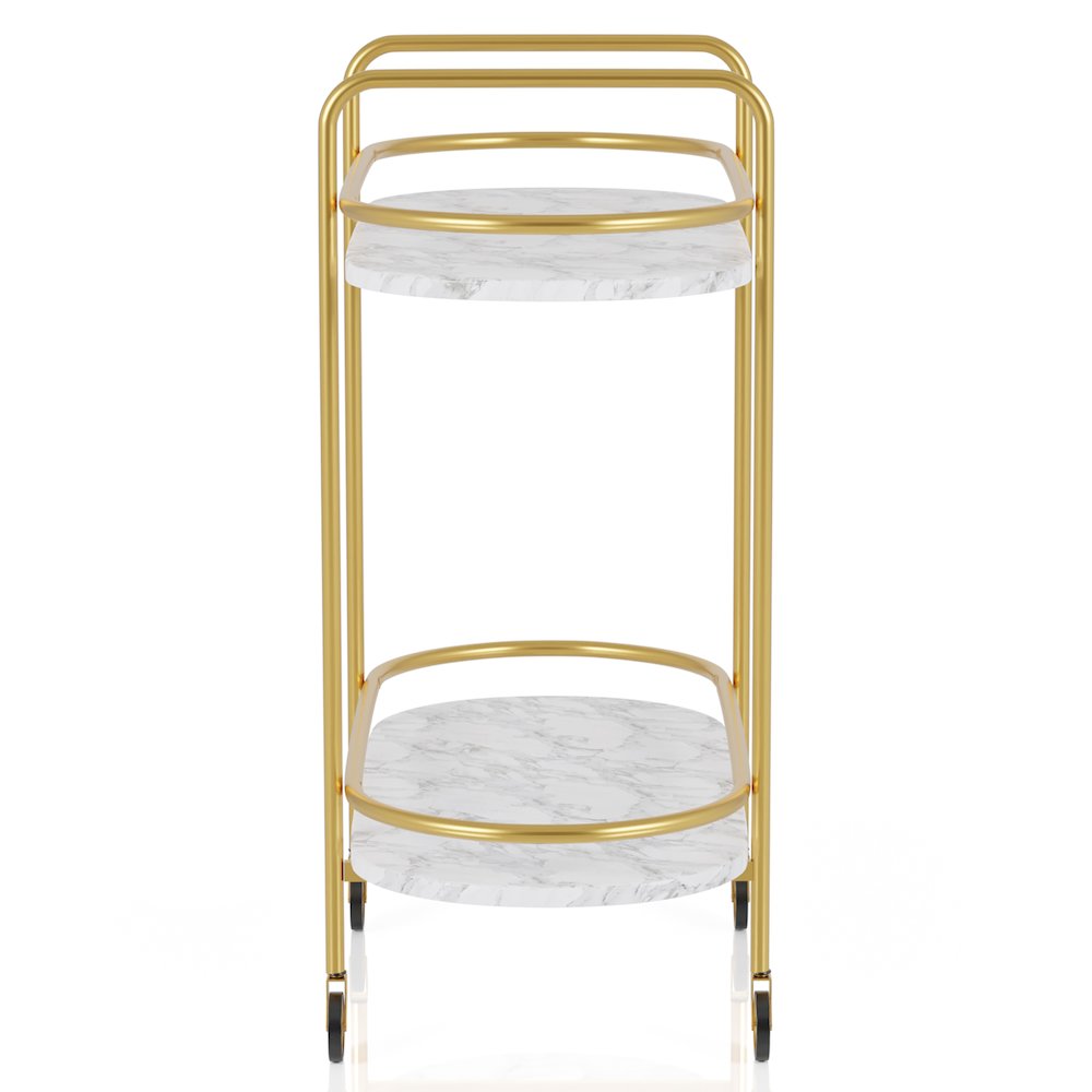 Delli Modern Metal 2-Shelf Serving Cart in Gold and White