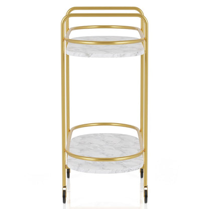 Delli Modern Metal 2-Shelf Serving Cart in Gold and White