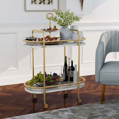 Delli Modern Metal 2-Shelf Serving Cart in Gold and White