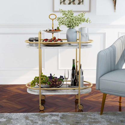 Delli Modern Metal 2-Shelf Serving Cart in Gold and White