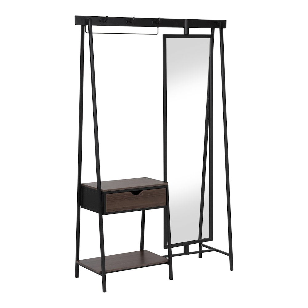 Loeff Metal Coat Stand with Mirror in Matte Black