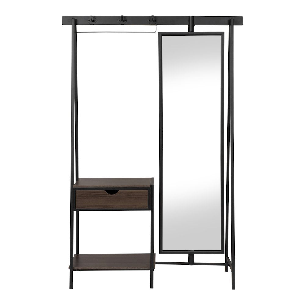 Loeff Metal Coat Stand with Mirror in Matte Black