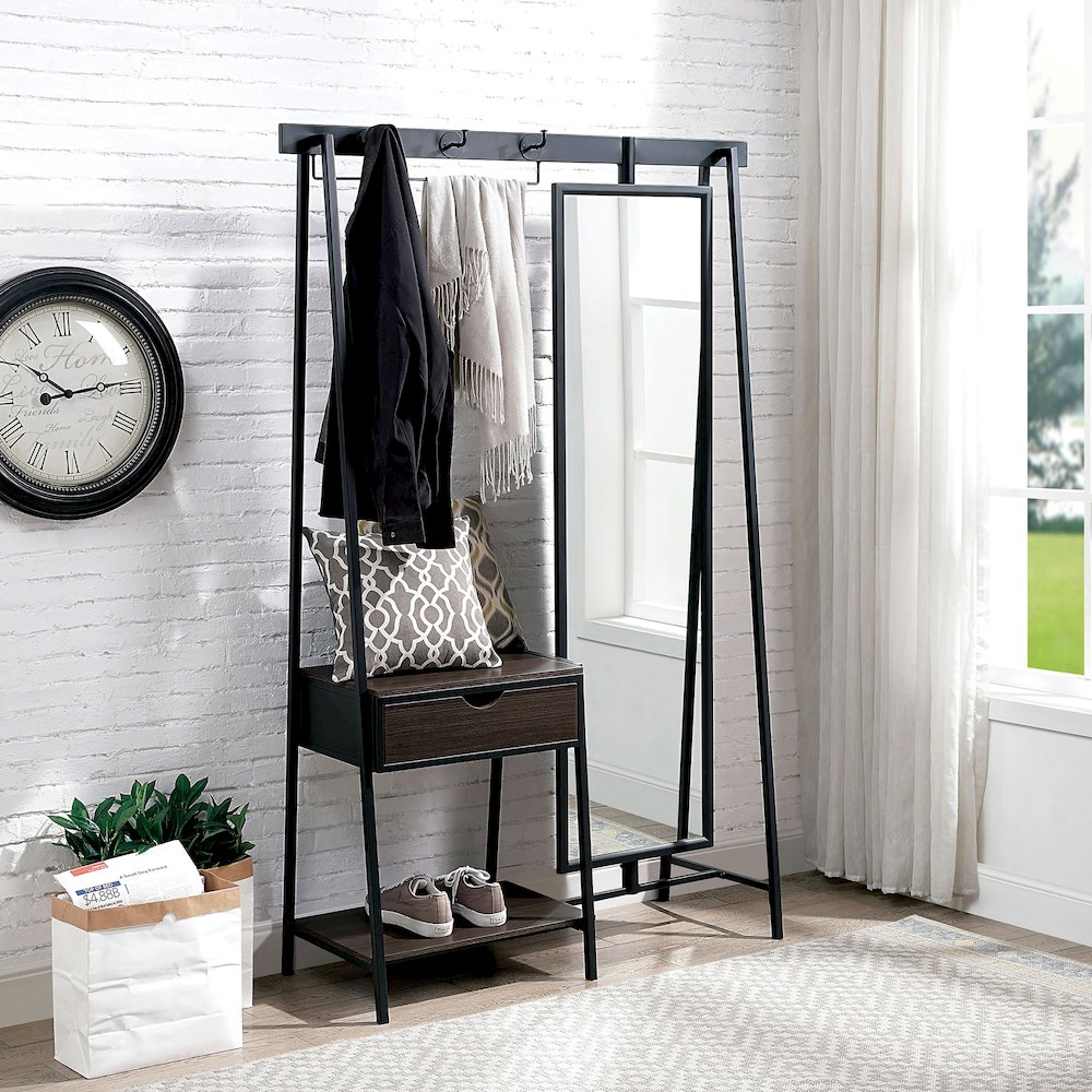 Loeff Metal Coat Stand with Mirror in Matte Black
