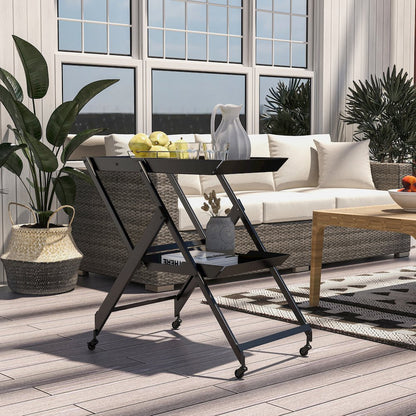 Prescotty Modern Metal Foldable Serving Cart in Black