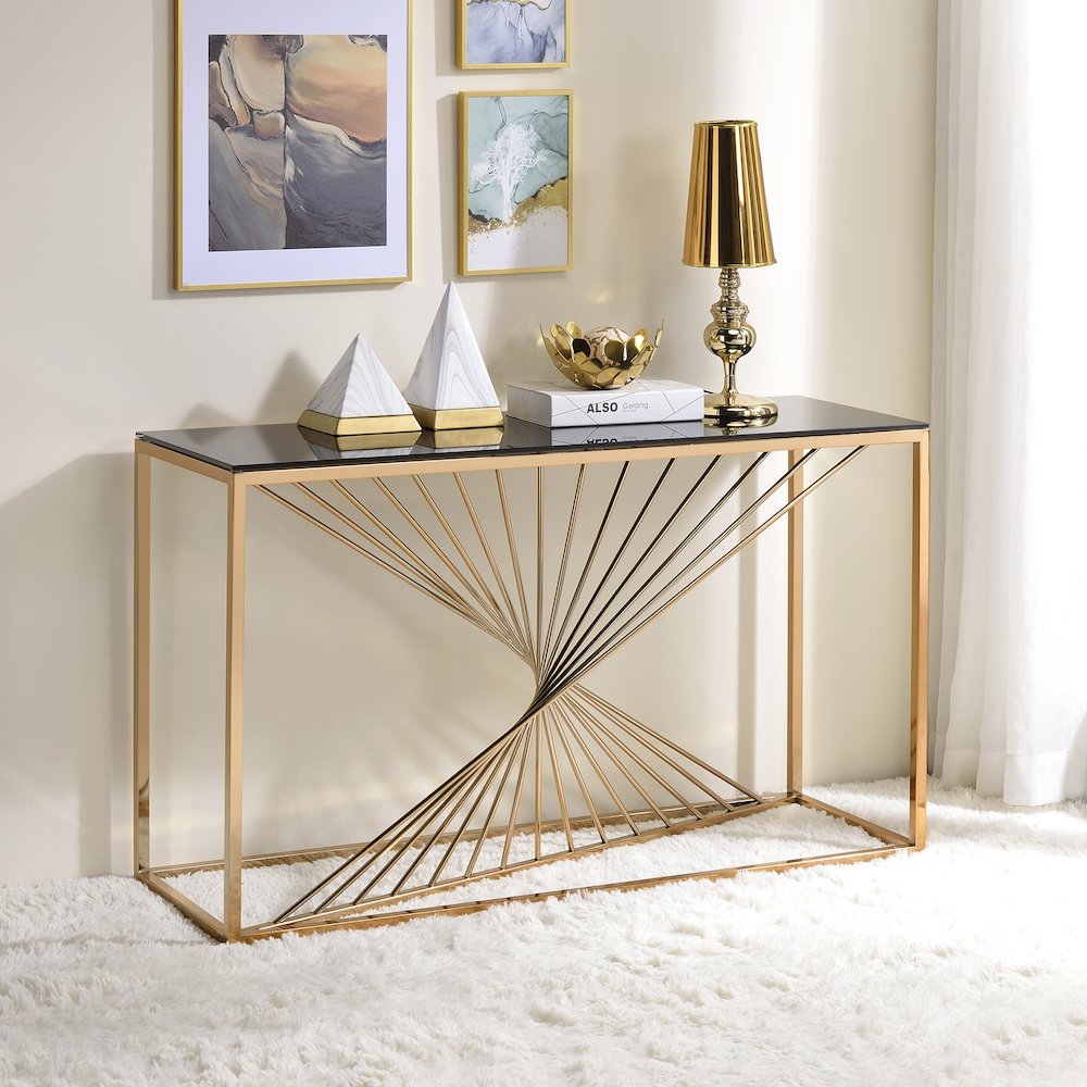 Jonnah Modern Glass Top Console Table in Gold