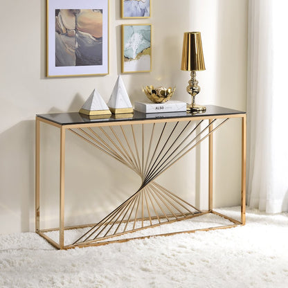 Jonnah Modern Glass Top Console Table in Gold