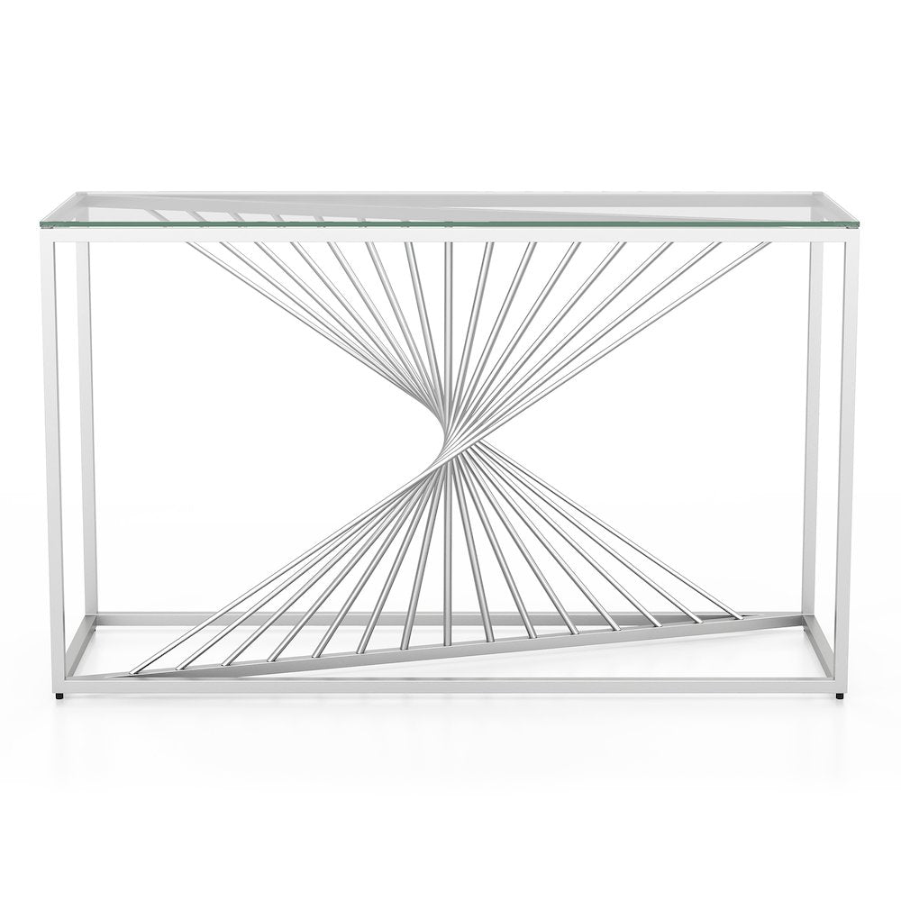 Jonnah Modern Glass Top Console Table in Chrome