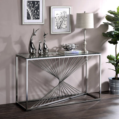 Jonnah Modern Glass Top Console Table in Chrome