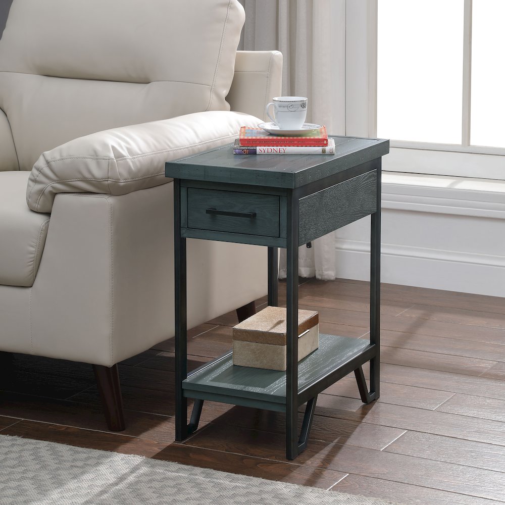 Sims Transitional Wood 1-Shelf Side Table in Antique Green