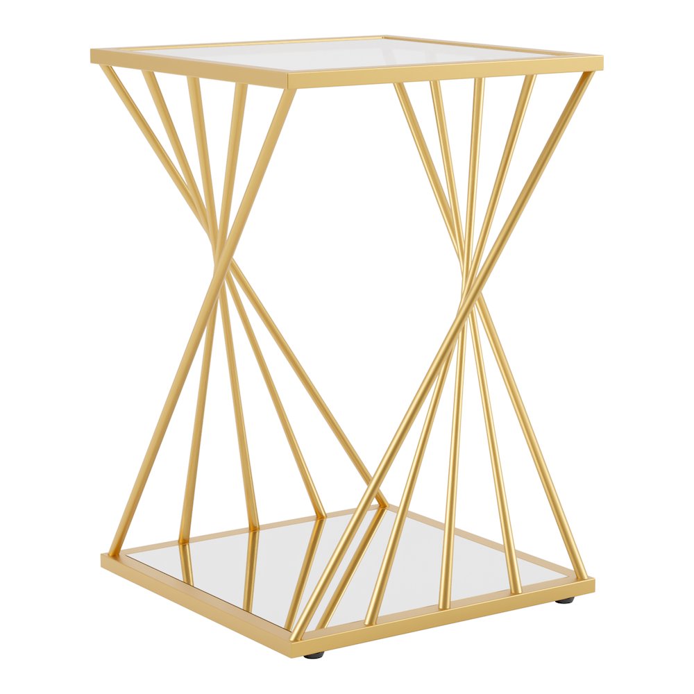 Abair Modern Glass Top Side Table in Gold