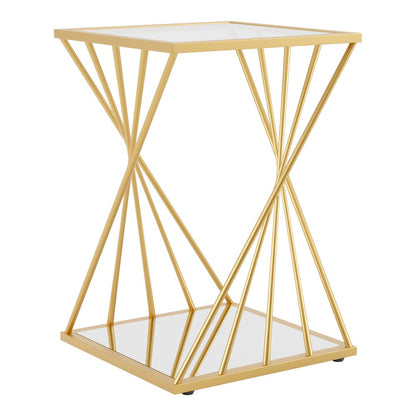 Abair Modern Glass Top Side Table in Gold