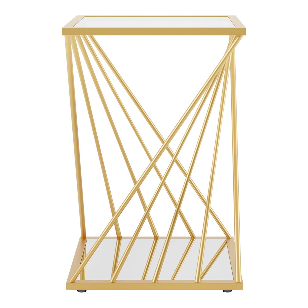 Abair Modern Glass Top Side Table in Gold