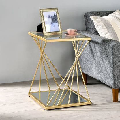 Abair Modern Glass Top Side Table in Gold