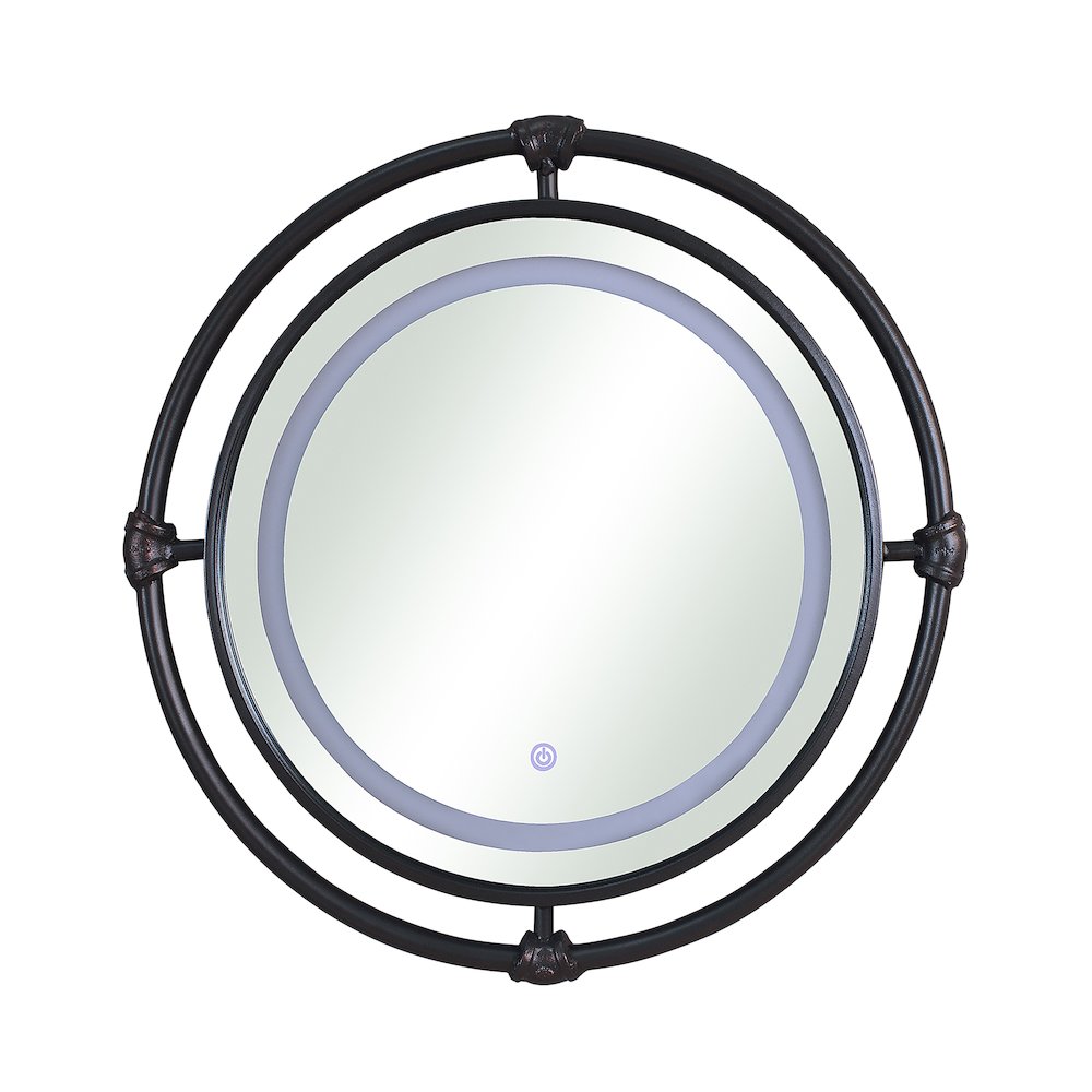 Mizen Metal Round Wall Mirror in Black and Copper