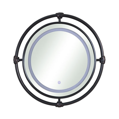 Mizen Metal Round Wall Mirror in Black and Copper