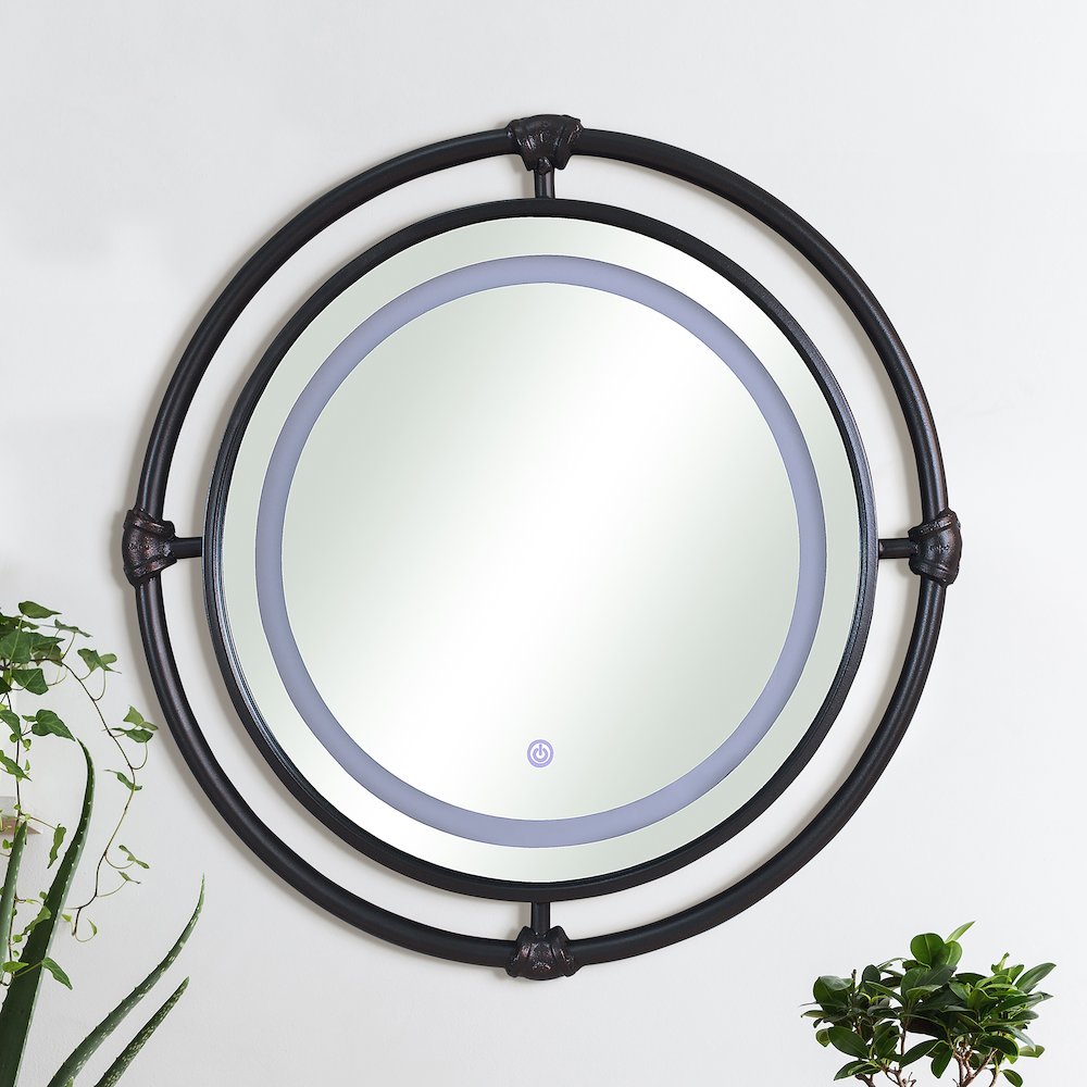 Mizen Metal Round Wall Mirror in Black and Copper