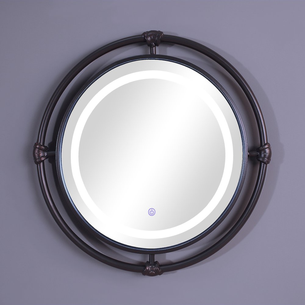Mizen Metal Round Wall Mirror in Black and Copper