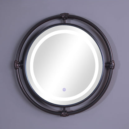 Mizen Metal Round Wall Mirror in Black and Copper
