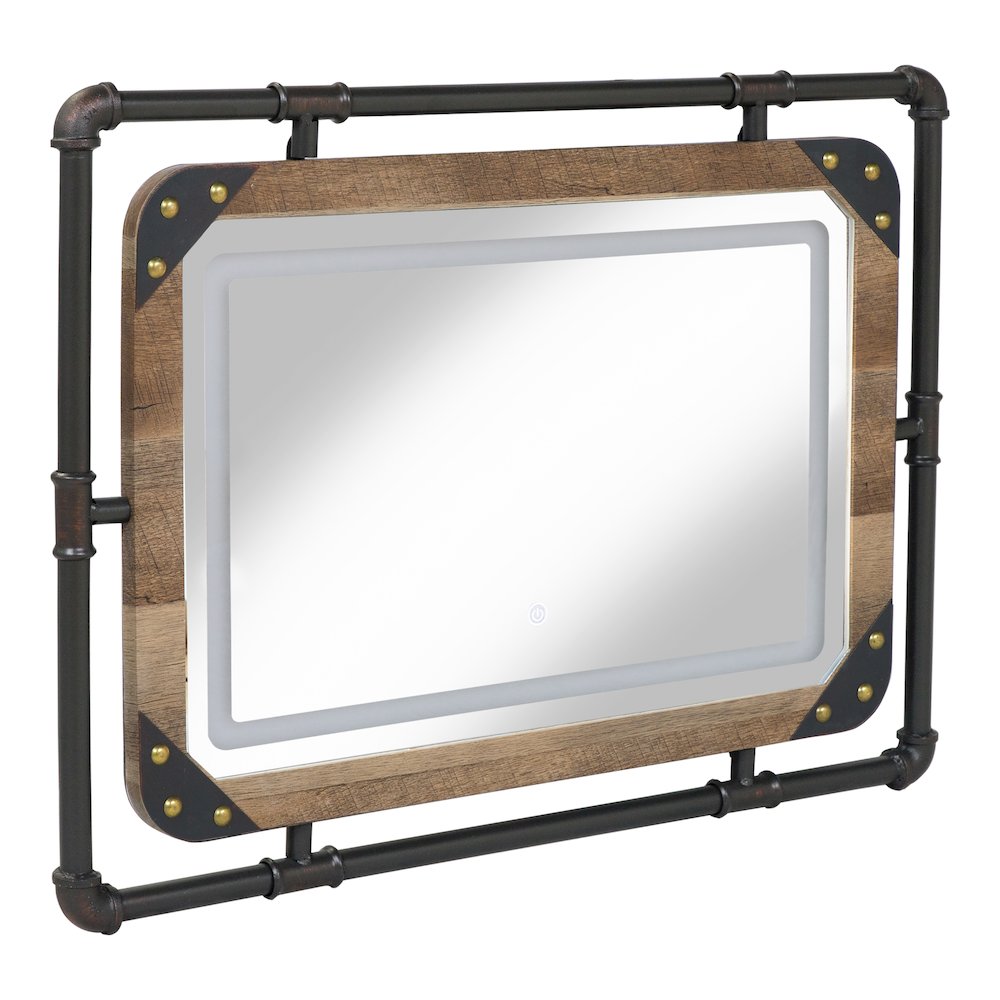 Karin Metal Wall Mirror with LED Light in Brown