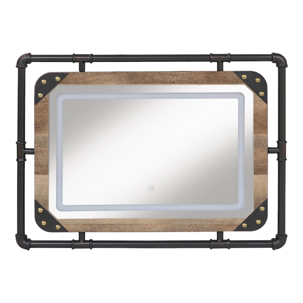 Karin Metal Wall Mirror with LED Light in Brown