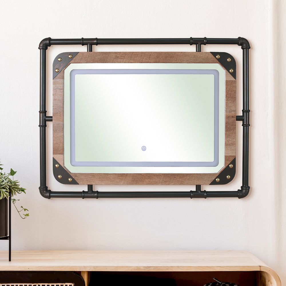 Karin Metal Wall Mirror with LED Light in Brown