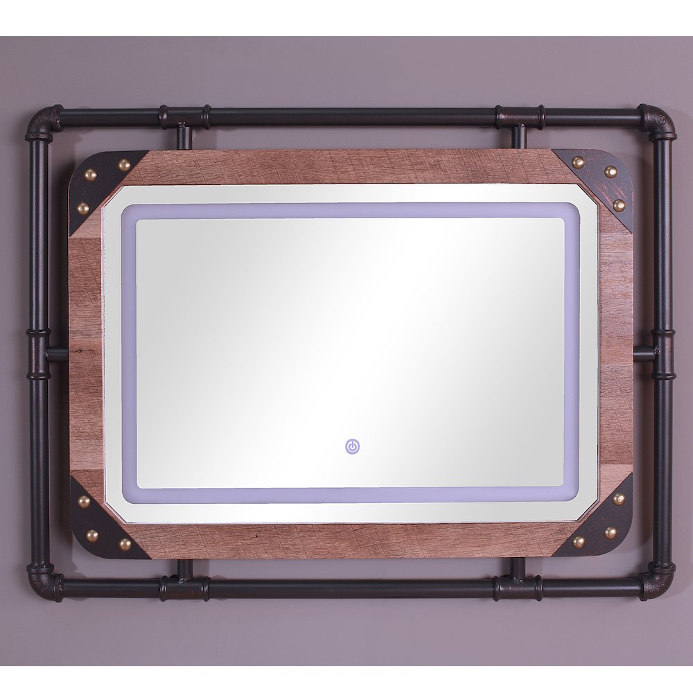 Karin Metal Wall Mirror with LED Light in Brown