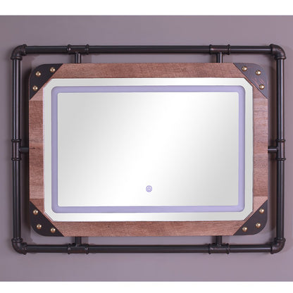 Karin Metal Wall Mirror with LED Light in Brown