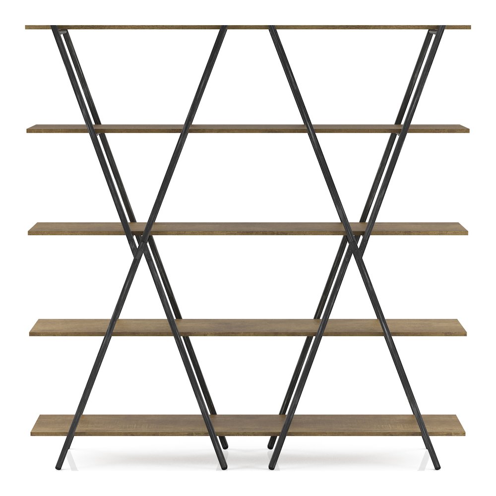 Edz Rustic Metal 5-Shelf Bookcase in Oak and Gun Metal