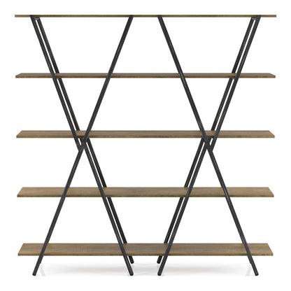Edz Rustic Metal 5-Shelf Bookcase in Oak and Gun Metal