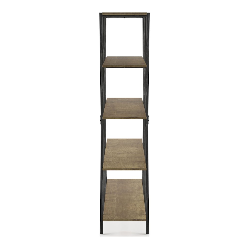 Edz Rustic Metal 5-Shelf Bookcase in Oak and Gun Metal