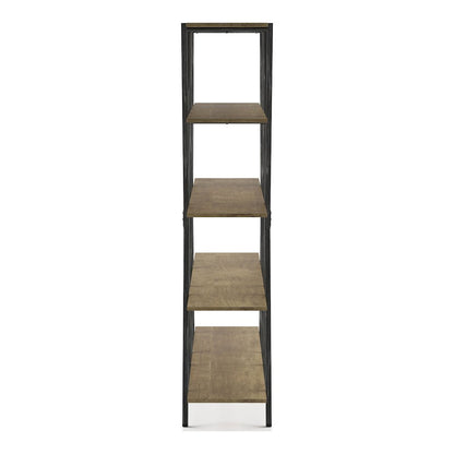 Edz Rustic Metal 5-Shelf Bookcase in Oak and Gun Metal