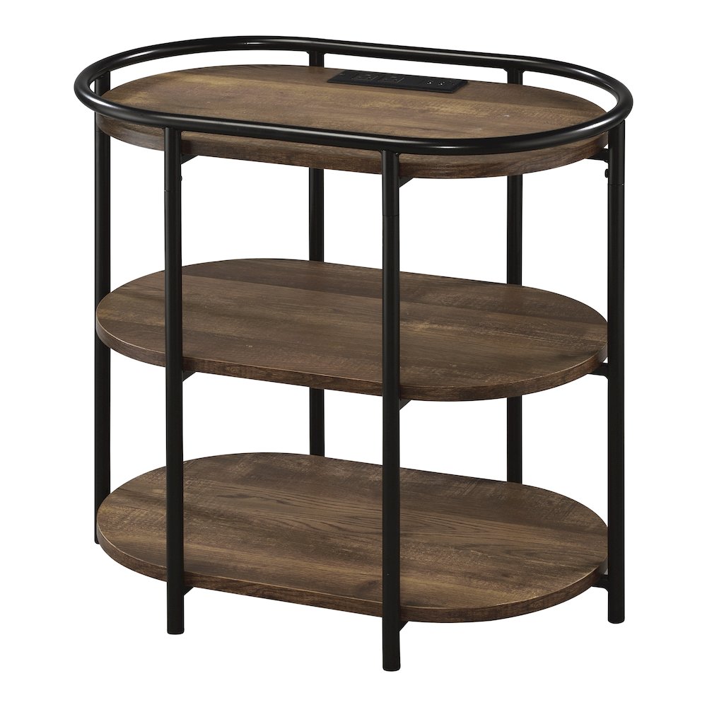 Preton Rustic Metal Side Table with USB Ports in Matte Black
