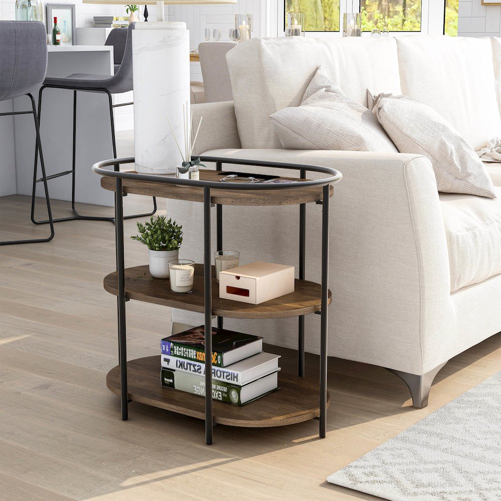 Preton Rustic Metal Side Table with USB Ports in Matte Black