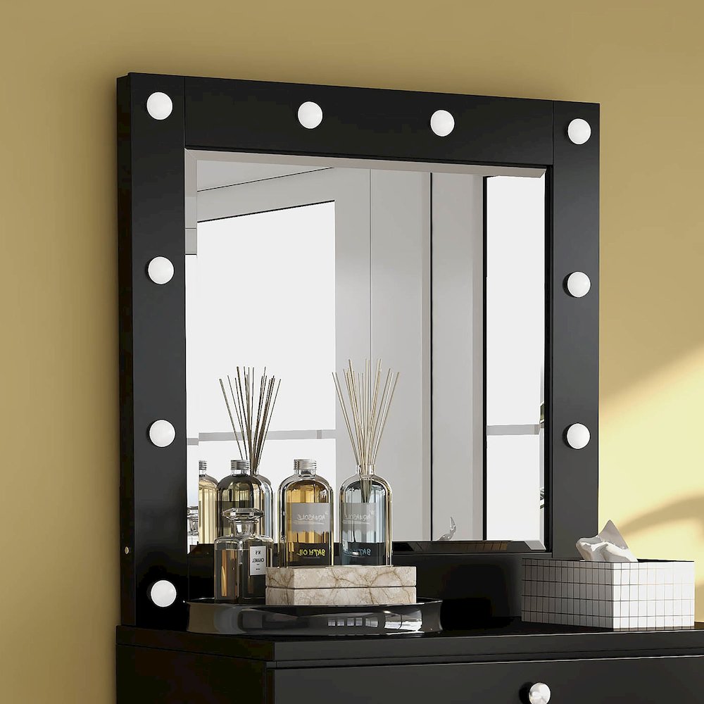 Lita Contemporary Wood Vanity Mirror with Bulbs