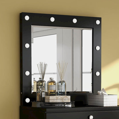Lita Contemporary Wood Vanity Mirror with Bulbs