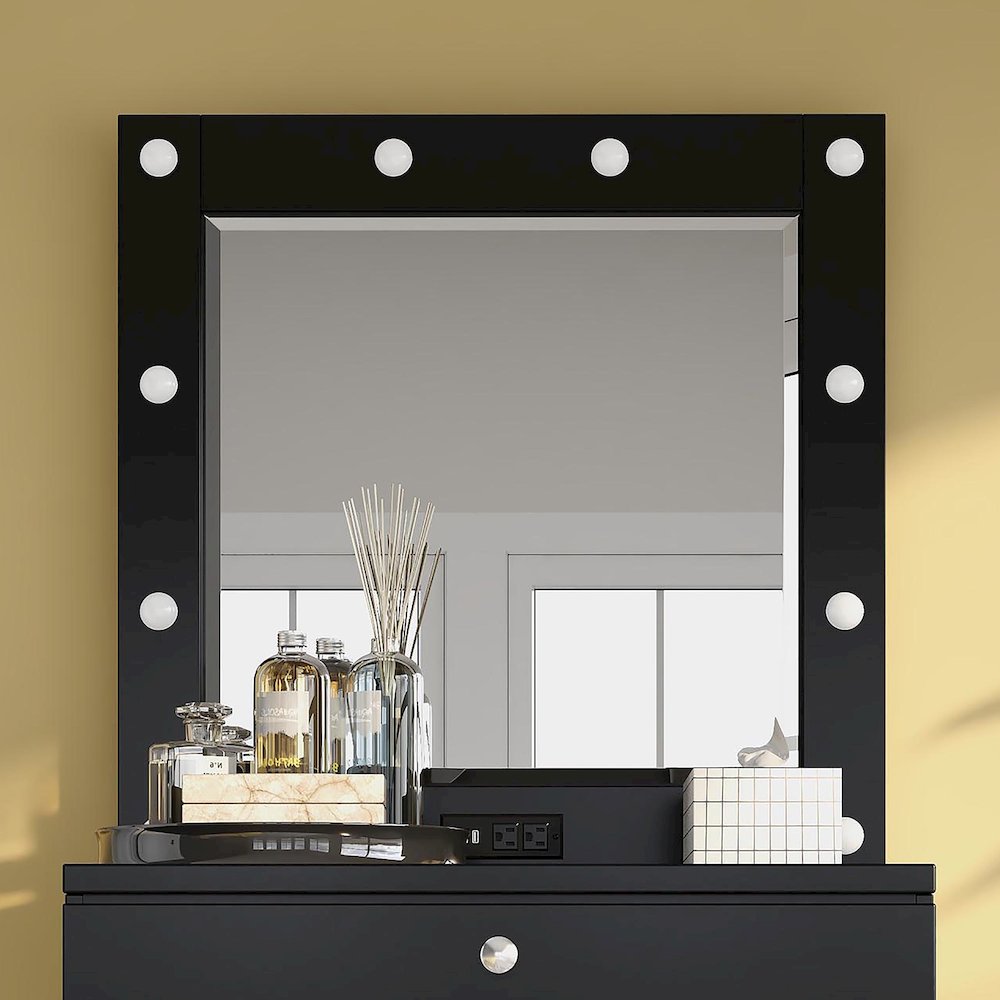 Lita Contemporary Wood Vanity Mirror with Bulbs