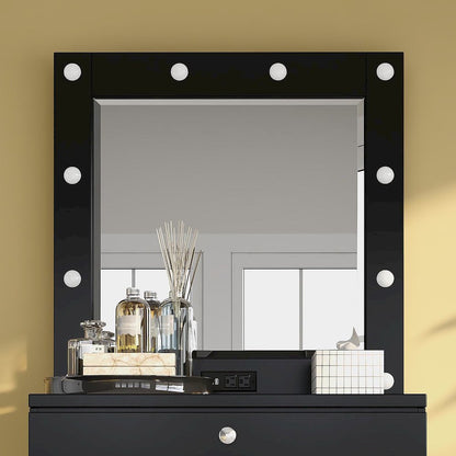 Lita Contemporary Wood Vanity Mirror with Bulbs