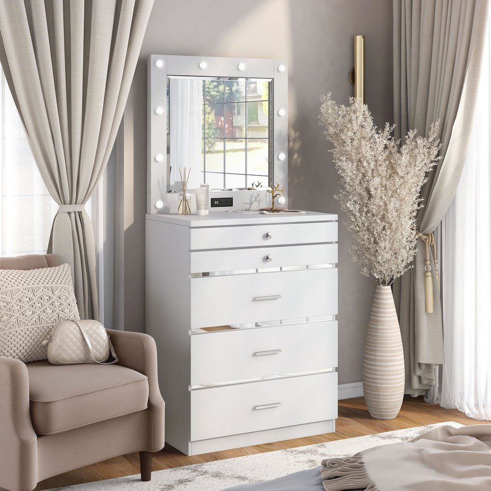 Lita Contemporary Wood Vanity Chest with Mirror