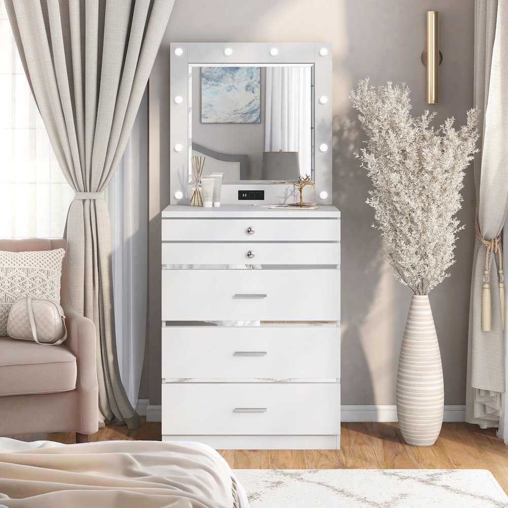 Lita Contemporary Wood Vanity Chest with Mirror
