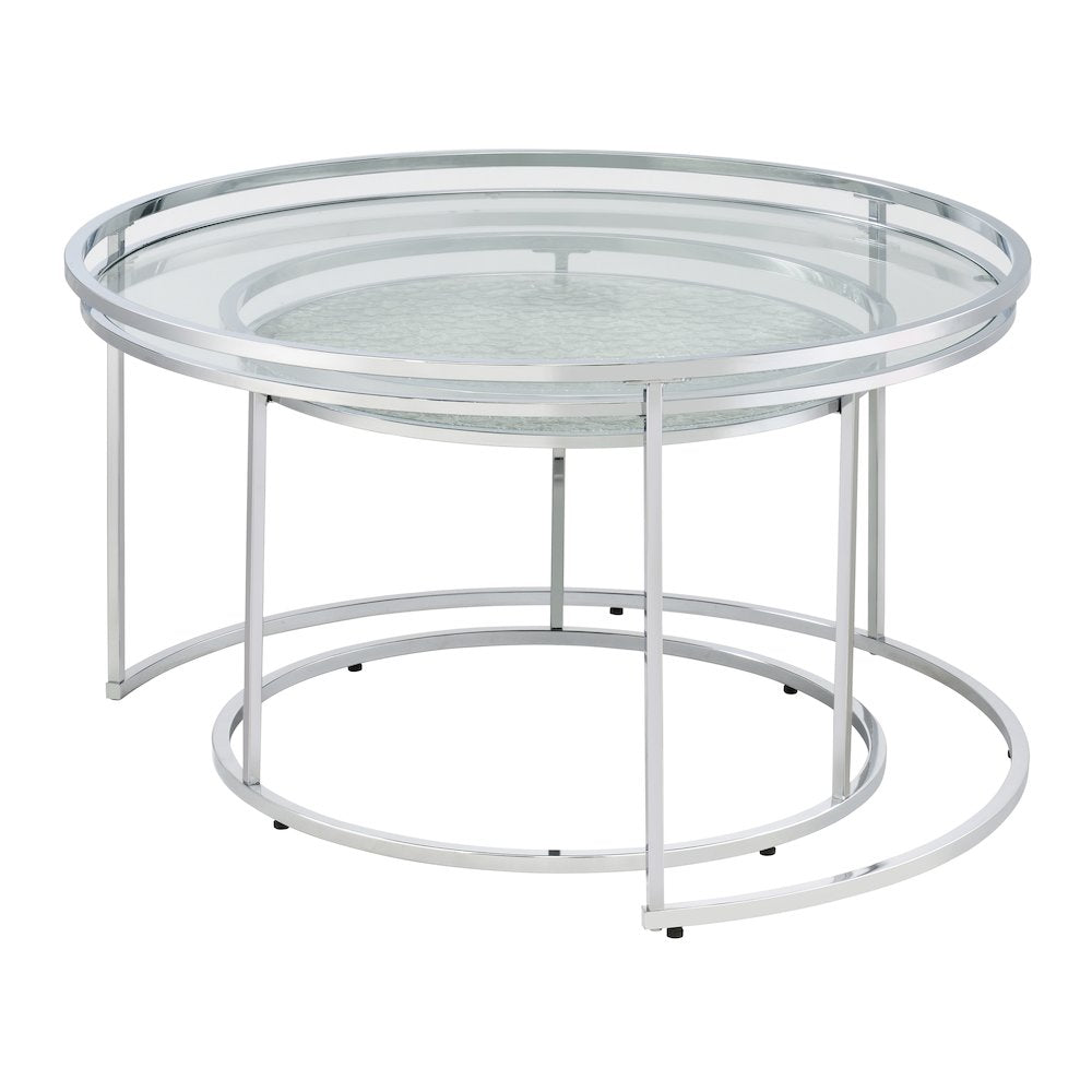 Vroma Metal Glass Top 2-Piece Nesting Table Set