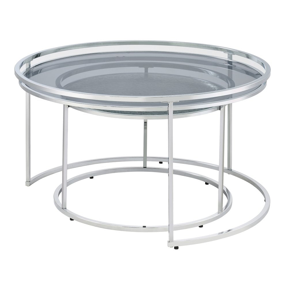 Vroma Metal Glass Top 2-Piece Nesting Table Set